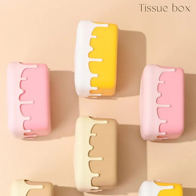 Cream Tissue Box Desktop Paper Holder Decorative Cardboard Napkin Storage Case - Pink