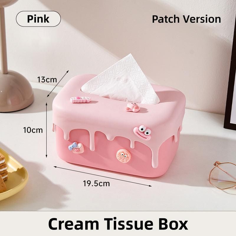 Cream Tissue Box Desktop Paper Holder Decorative Cardboard Napkin Storage Case - Pink