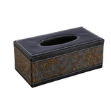 High-End PU Leather Tissue Box Holder for Hotel Home Office Decor Elegant Design - Black Woven Pattern - Rear View