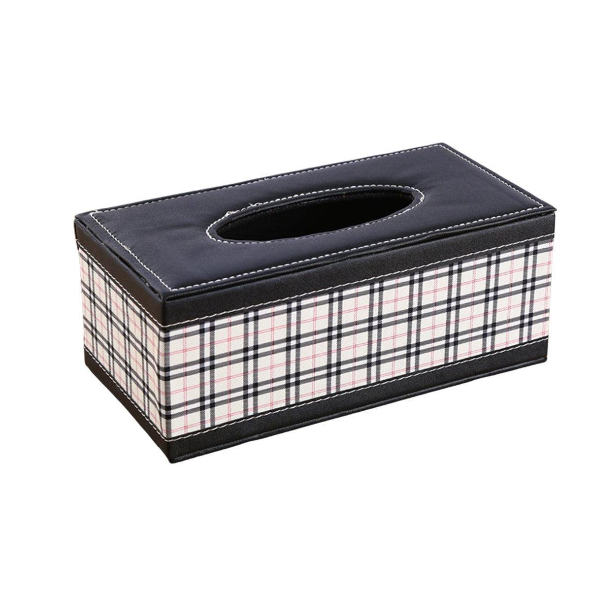High-End PU Leather Tissue Box Holder for Hotel Home Office Decor Elegant Design - Black Woven Pattern
