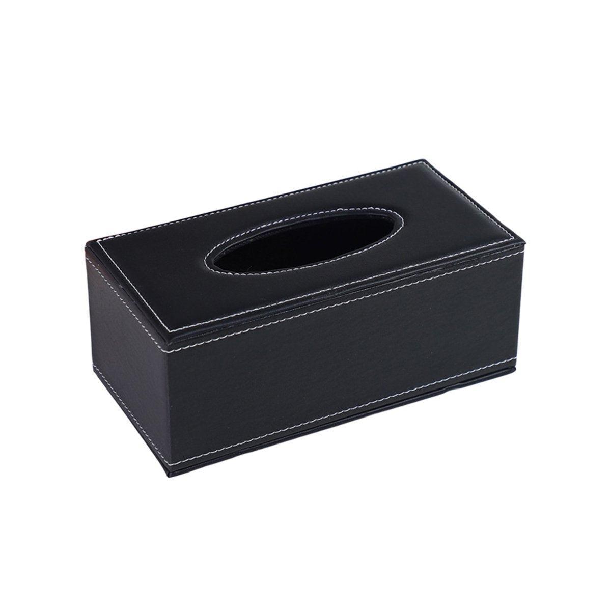 High-End PU Leather Tissue Box Holder for Hotel Home Office Decor Elegant Design - Black Woven Pattern