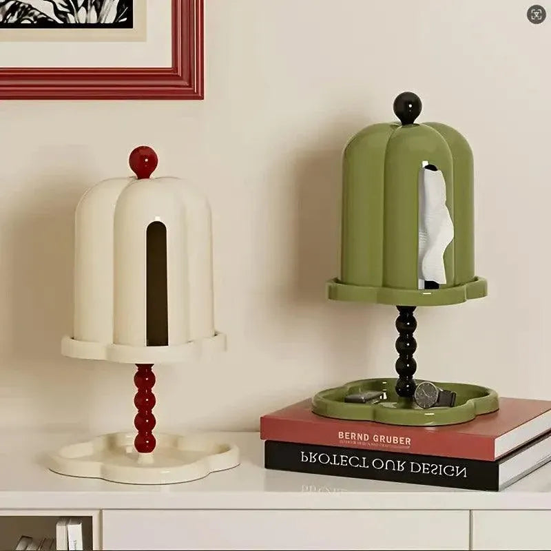 Double Shelf Paper Towel Box Dustproof Lid Vintage Tissue Holder for Kitchen - White