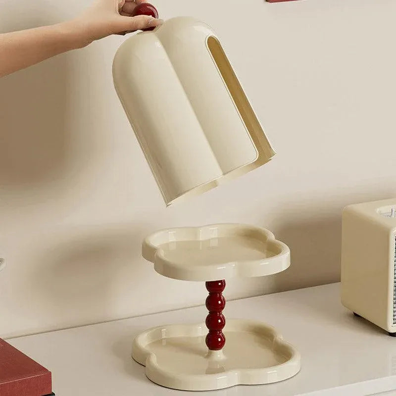 Double Shelf Paper Towel Box Dustproof Lid Vintage Tissue Holder for Kitchen - White