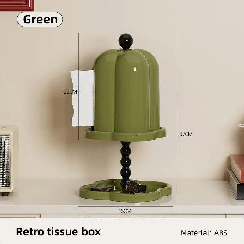 Double Shelf Paper Towel Box Dustproof Lid Vintage Tissue Holder for Kitchen - White