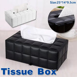 Leather Tissue Box Holder Rectangular Tissue Dispenser for Living Room Home - White - Front View