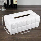 Leather Tissue Box Holder Rectangular Tissue Dispenser for Living Room Home - White - Top-Down View