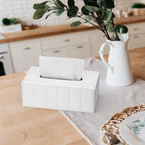 Leather Tissue Box Holder Rectangular Tissue Dispenser for Living Room Home - White - Rear View