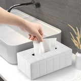 Leather Tissue Box Holder Rectangular Tissue Dispenser for Living Room Home - White - Close-Up Angle