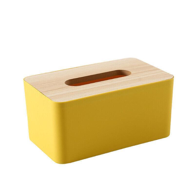 Wooden Lid Tissue Storage Box Dispenser for Napkins Desk Paper Holder Organiser - Pink
