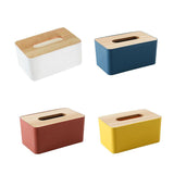 Wooden Lid Tissue Storage Box Dispenser for Napkins Desk Paper Holder Organiser - White - Front View