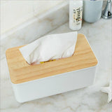 Wooden Lid Tissue Storage Box Dispenser for Napkins Desk Paper Holder Organiser - White - Side View