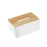 Wooden Lid Tissue Storage Box Dispenser for Napkins Desk Paper Holder Organiser - White - Rear View
