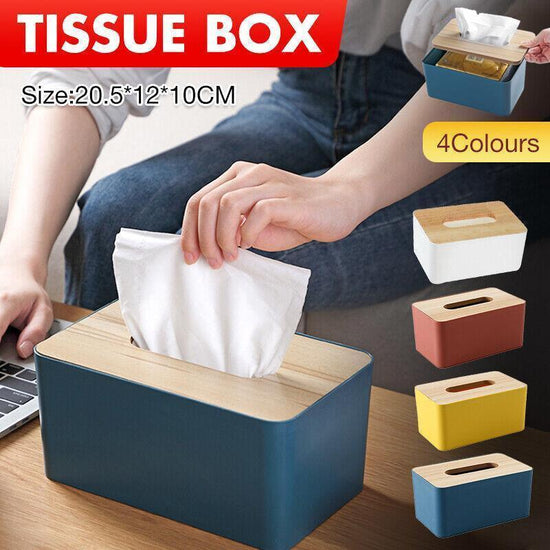 Wooden Lid Tissue Storage Box Dispenser for Napkins Desk Paper Holder Organiser - Yellow