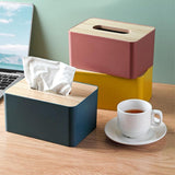 Wooden Lid Tissue Storage Box Dispenser for Napkins Desk Paper Holder Organiser - Yellow - 45-Degree Angle