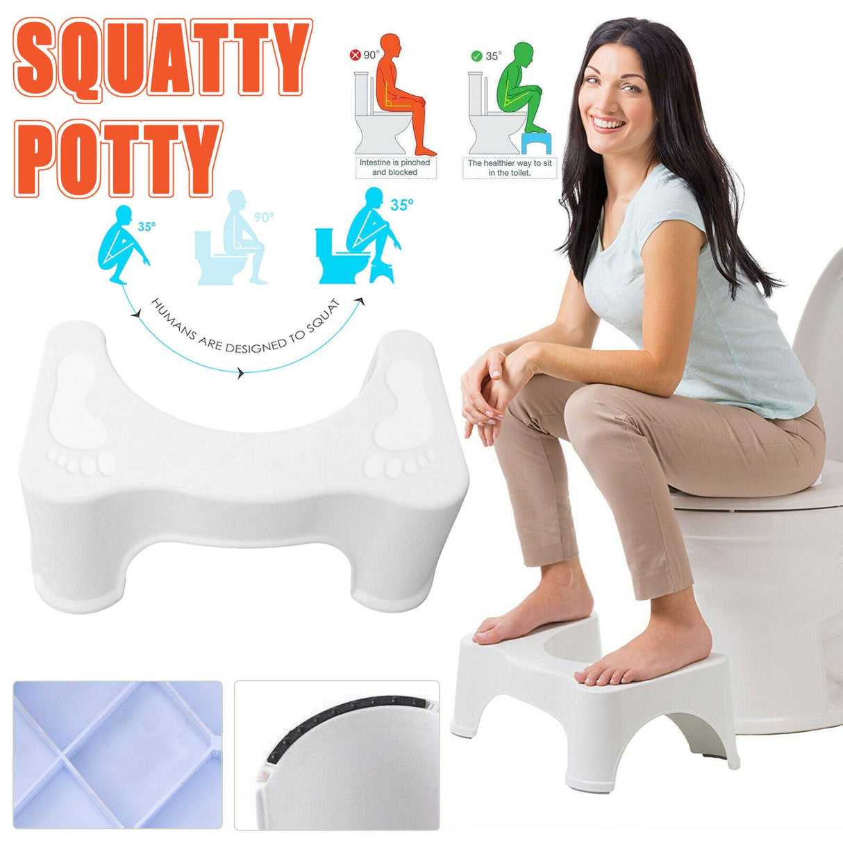 1X Sit And Squat Squatty Potty Stool Non-Slip Toilet Stools Healthy