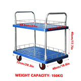 2 Tier Silent Flatbed Trolley with Double Handle for Moving Warehouse Transport - Side View