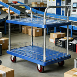 2 Tier Silent Flatbed Trolley with Double Handle for Moving Warehouse Transport - Extra Image