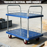 2 Tier Silent Flatbed Trolley with Double Handle for Moving Warehouse Transport - Extra Image