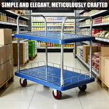 2 Tier Silent Flatbed Trolley with Double Handle for Moving Warehouse Transport - Extra Image