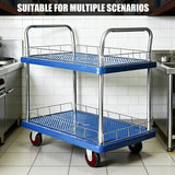 2 Tier Silent Flatbed Trolley with Double Handle for Moving Warehouse Transport - Extra Image