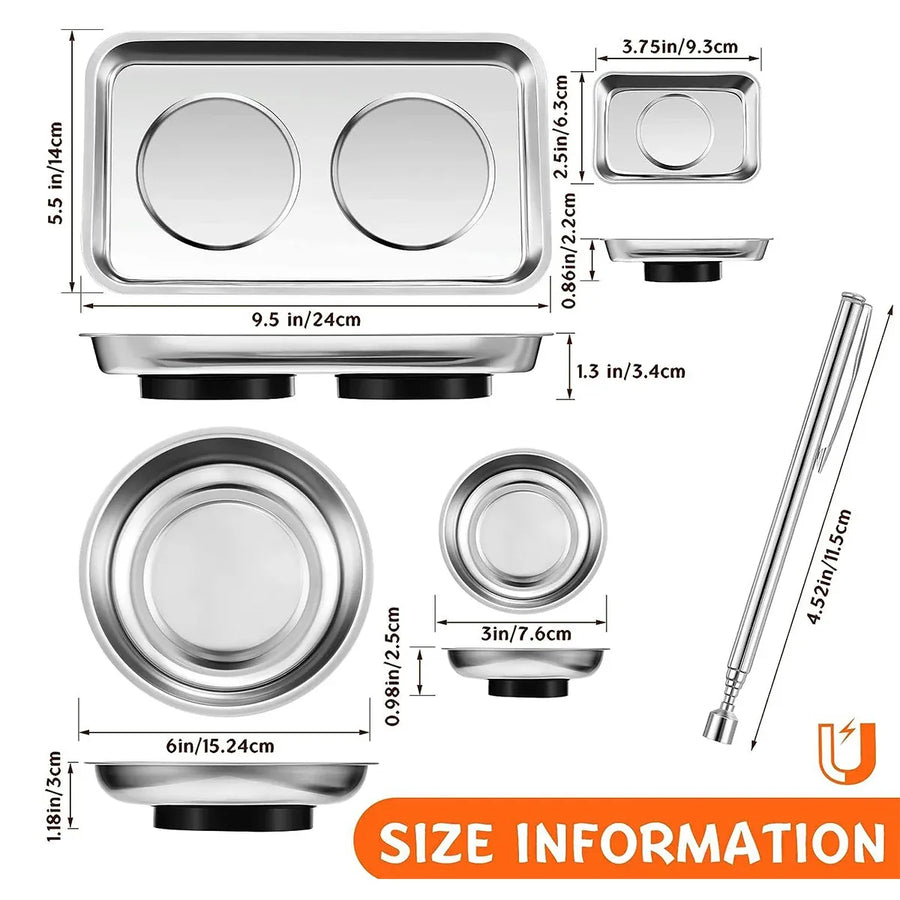 5PCS Stainless Steel Tool Tray Storage Set with Strong Iron-Grip Sturdy for Garage Workshop