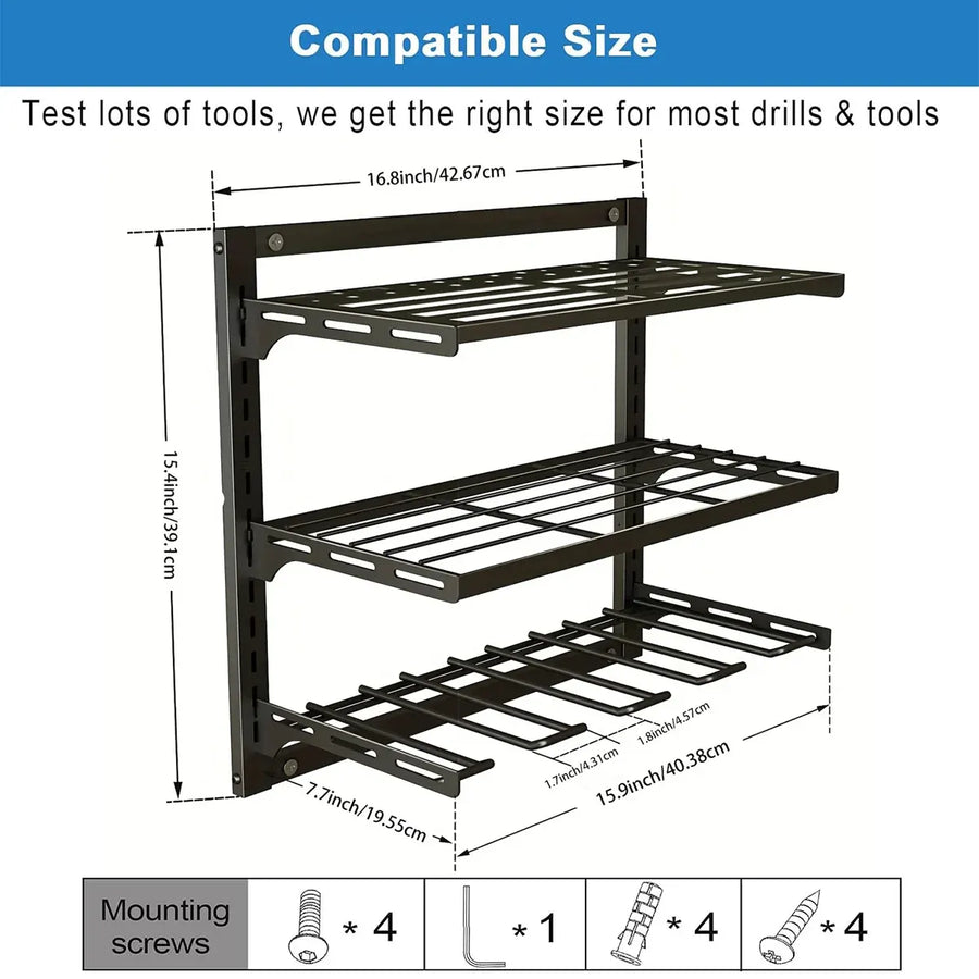Wall Mounted Electric Drill Tool Rack Garage Screwdriver Storage Organizer