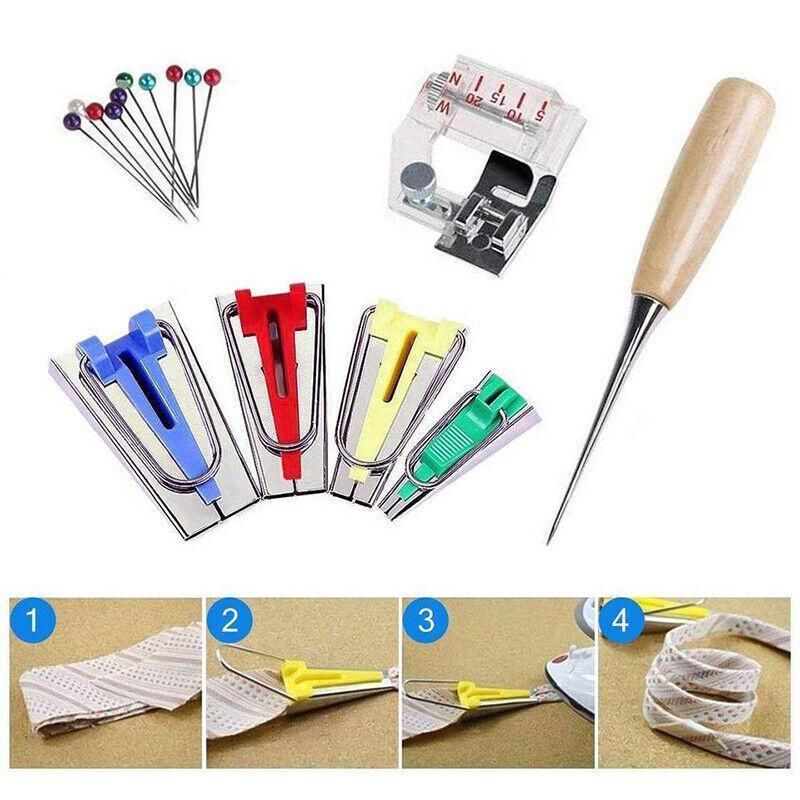 61Pcs Fabric Bias Tape Maker Sewing Binding Quilting Tool Presser Foot Kit Craft