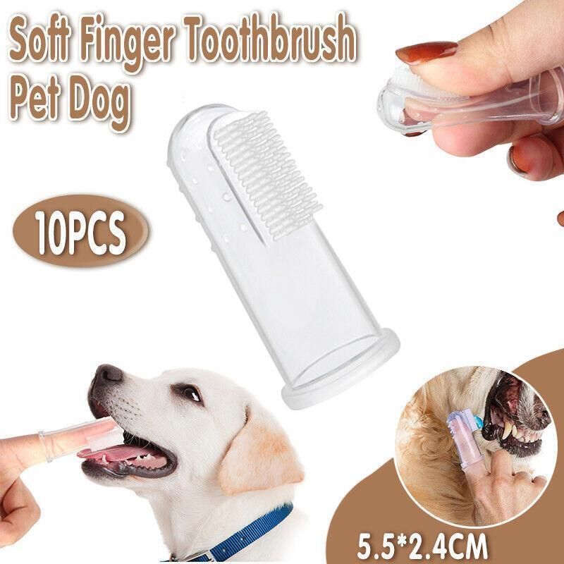 10PCS Pet Finger Toothbrush Soft Silicone Dog and Cat Teeth Cleaning Tool