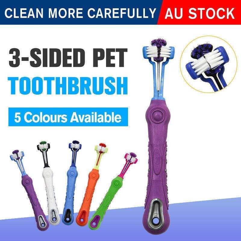 3-Sided Pet Toothbrush Dog Removing Bad Tartar Breath Dental Cleaning Mouth - Purple