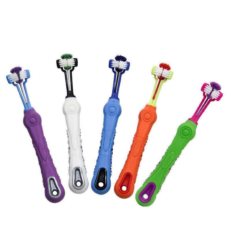 3-Sided Pet Toothbrush Dog Removing Bad Tartar Breath Dental Cleaning Mouth - Purple