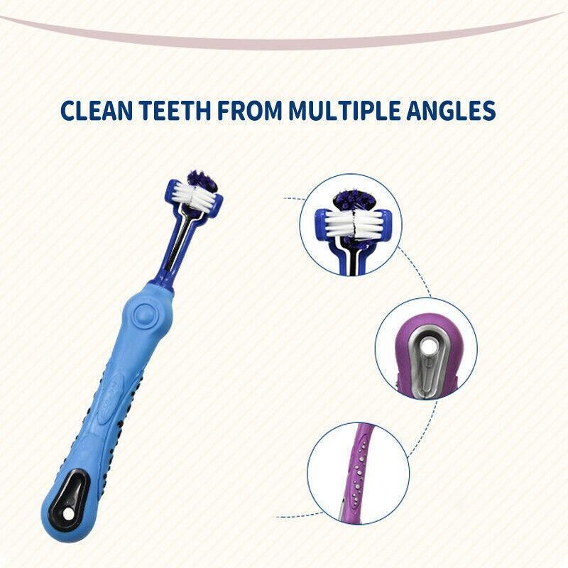 3-Sided Pet Toothbrush Dog Removing Bad Tartar Breath Dental Cleaning Mouth - Purple