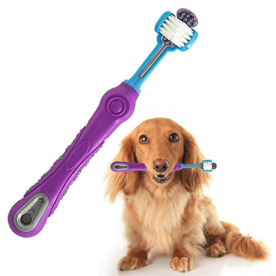 3-Sided Pet Toothbrush Dog Removing Bad Tartar Breath Dental Cleaning Mouth - Purple
