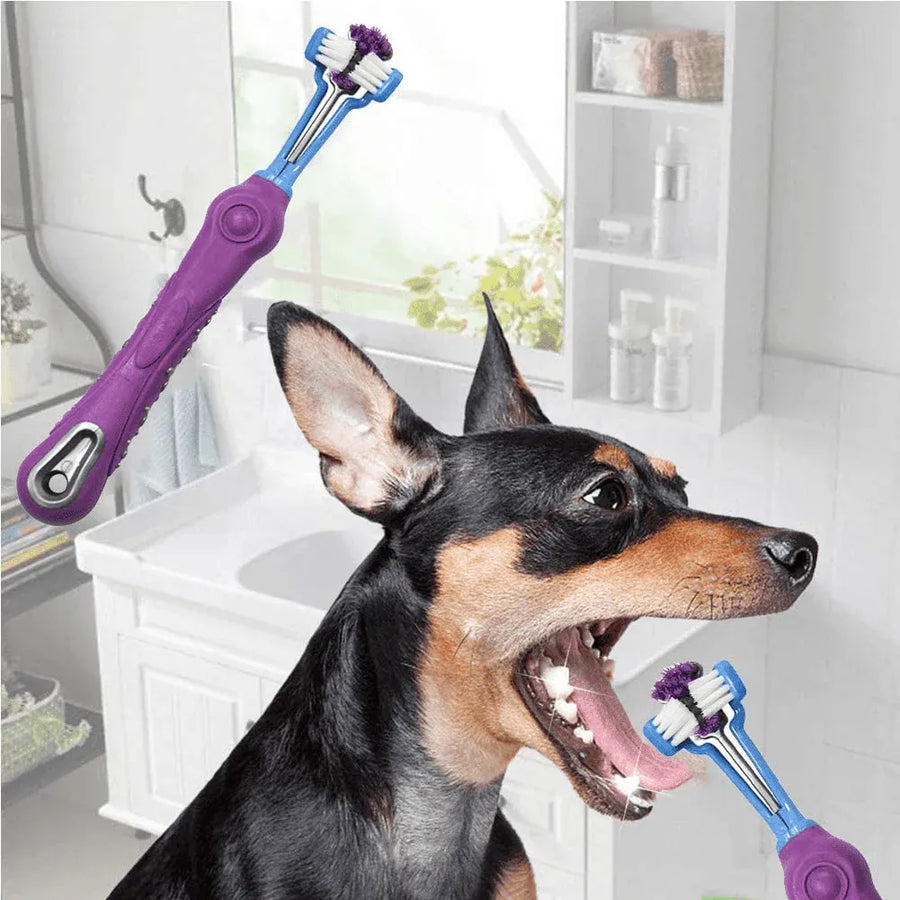 3-Sided Pet Toothbrush Dog Removing Bad Tartar Breath Dental Cleaning Mouth - Purple