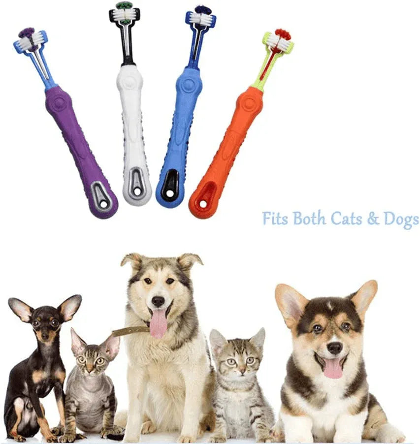 3-Sided Pet Toothbrush Dog Removing Bad Tartar Breath Dental Cleaning Mouth - Purple