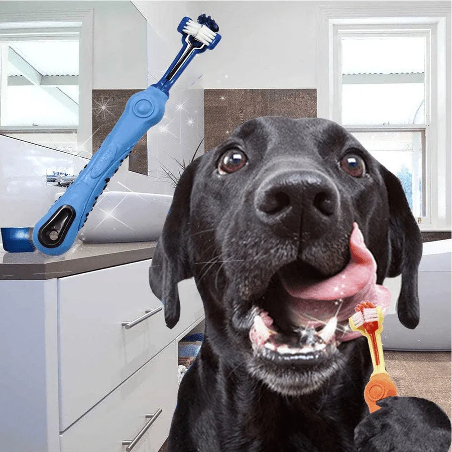 3-Sided Pet Toothbrush Dog Removing Bad Tartar Breath Dental Cleaning Mouth - Purple