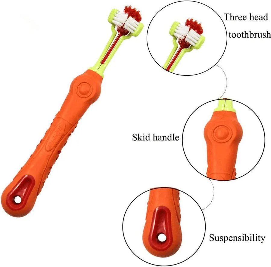 3-Sided Pet Toothbrush Dog Removing Bad Tartar Breath Dental Cleaning Mouth - Purple