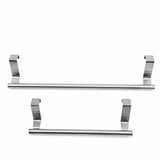 Stainless Steel Over Door Towel Rack Cupboard Hanging Rail for Kitchen Bathroom - 36CM - Front View