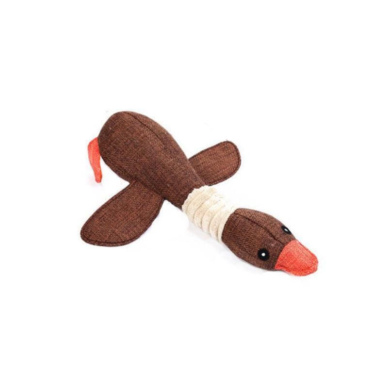 Squeaky Dog Toy Plush Chew Rope Pet Puppy Toys with Squeaker Crinkle for Teething - Brown Goose