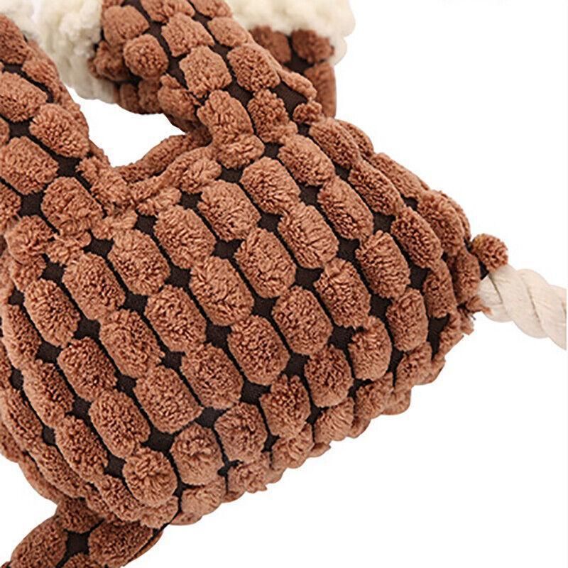 Squeaky Dog Toy Plush Chew Rope Pet Puppy Toys with Squeaker Crinkle for Teething - Brown Goose