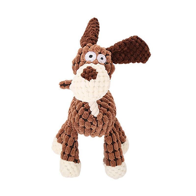 Squeaky Dog Toy Plush Chew Rope Pet Puppy Toys with Squeaker Crinkle for Teething - Brown Donkey