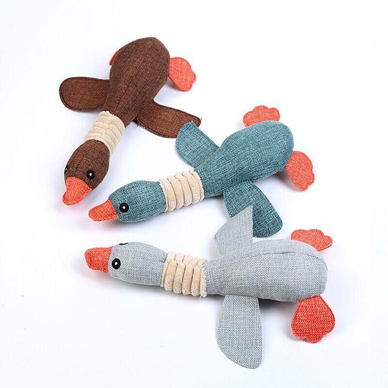 Squeaky Dog Toy Plush Chew Rope Pet Puppy Toys with Squeaker Crinkle for Teething - Dark Goose