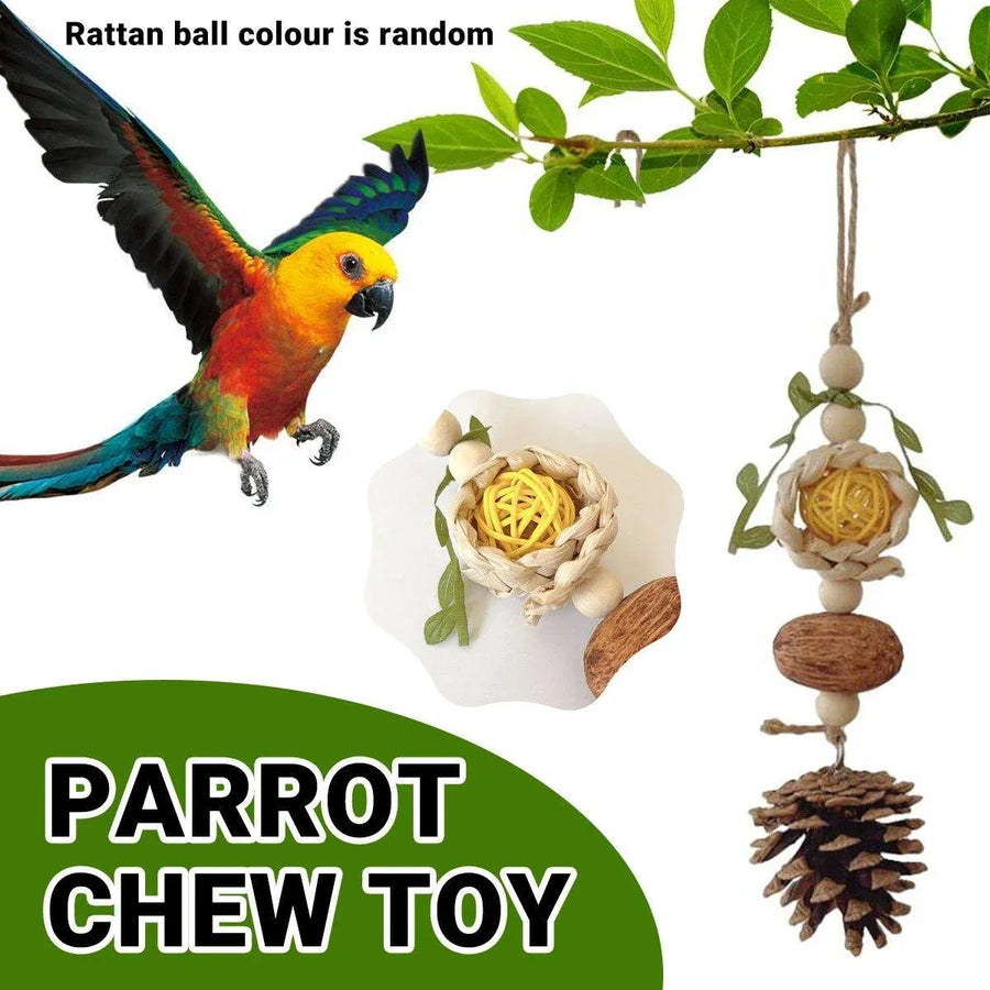1-Piece Hanging Parrot Chew Toy with Pinecone and Woven Ball