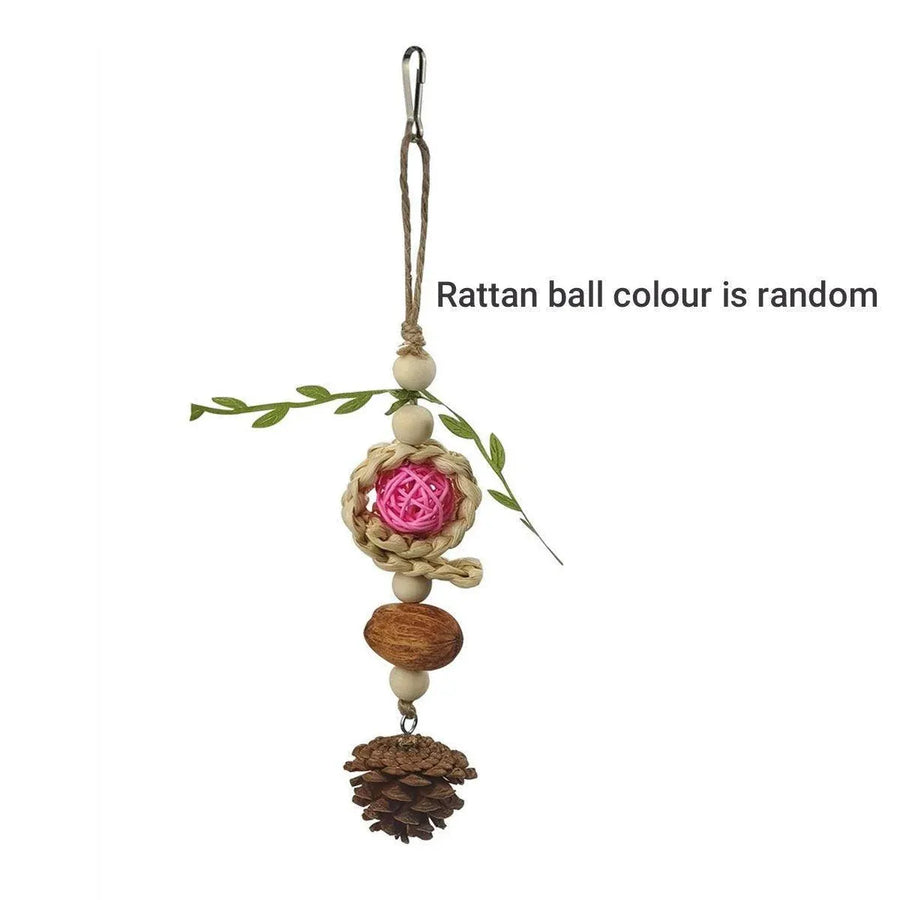 1-Piece Hanging Parrot Chew Toy with Pinecone and Woven Ball