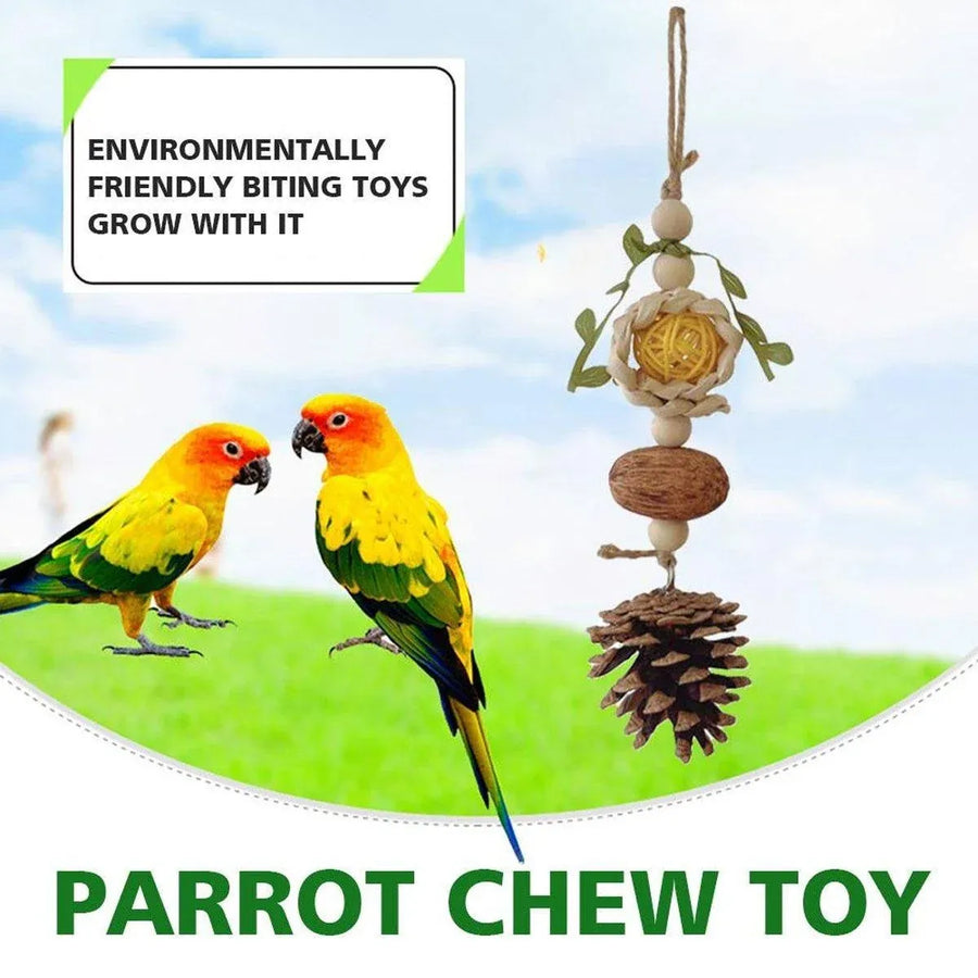 1-Piece Hanging Parrot Chew Toy with Pinecone and Woven Ball