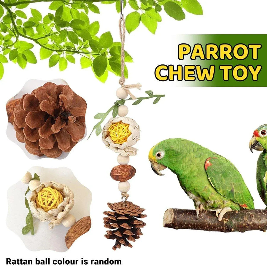 1-Piece Hanging Parrot Chew Toy with Pinecone and Woven Ball