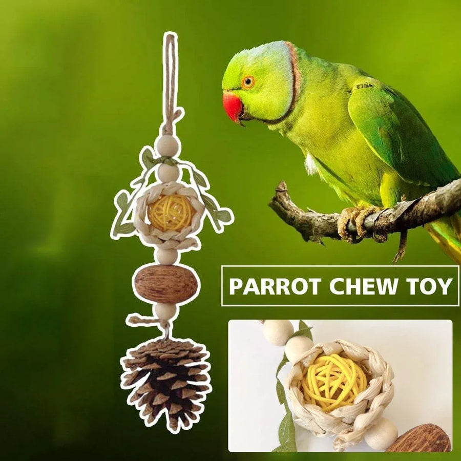 1-Piece Hanging Parrot Chew Toy with Pinecone and Woven Ball