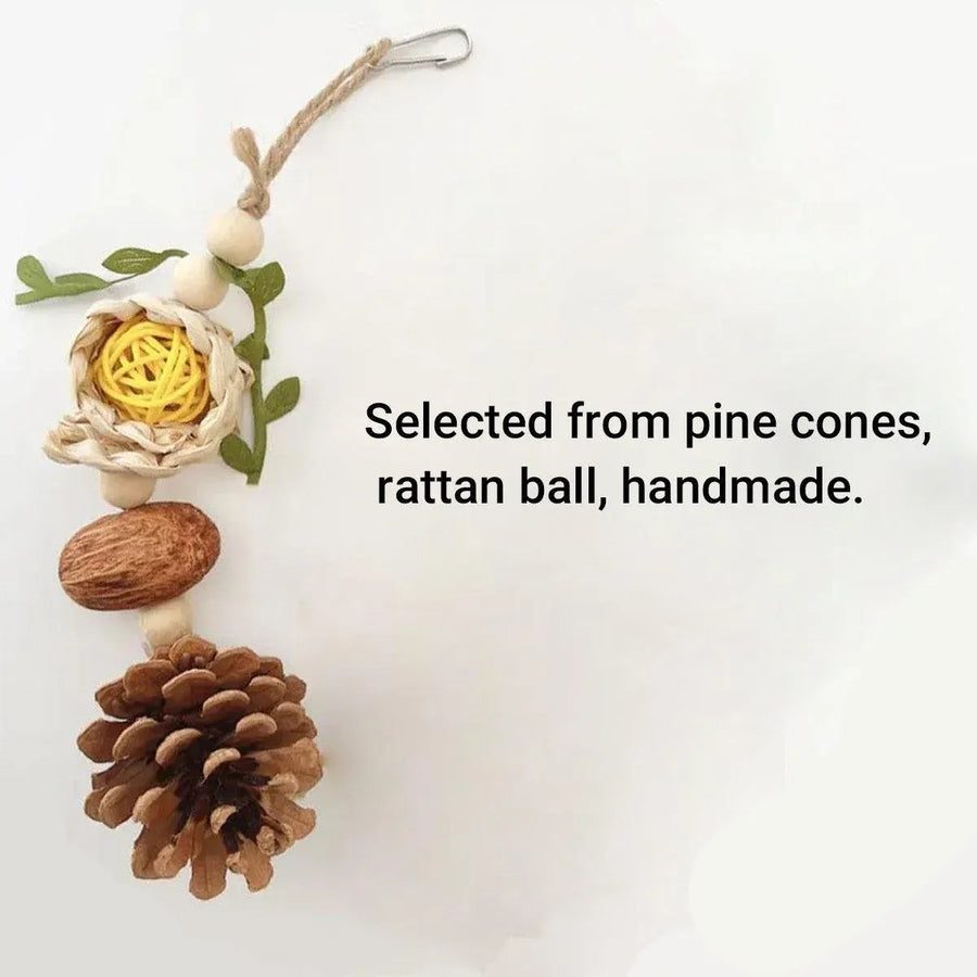 1-Piece Hanging Parrot Chew Toy with Pinecone and Woven Ball
