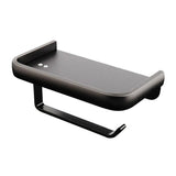 Wall Mounted Aluminum Toilet Paper Holder Non-perforated Tissue Cell Phone Shelf - Black
