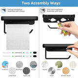 Wall Mounted Aluminum Toilet Paper Holder Non-perforated Tissue Cell Phone Shelf - Black - Close-Up Angle
