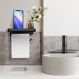 Wall Mounted Aluminum Toilet Paper Holder Non-perforated Tissue Cell Phone Shelf - Black - Extra Image